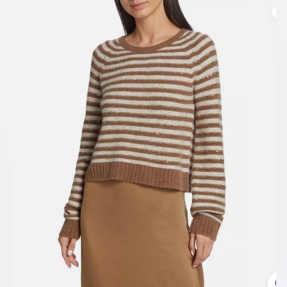 SPLENDID Walnut Striped Sequin Detail Maisie Crewneck Sweater Women's sw… - Picture 1 of 8